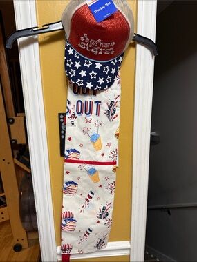 NWT Patriotic BBQ Apron & Trucker Hat Set Bless Your Stars 4th of July OSFM